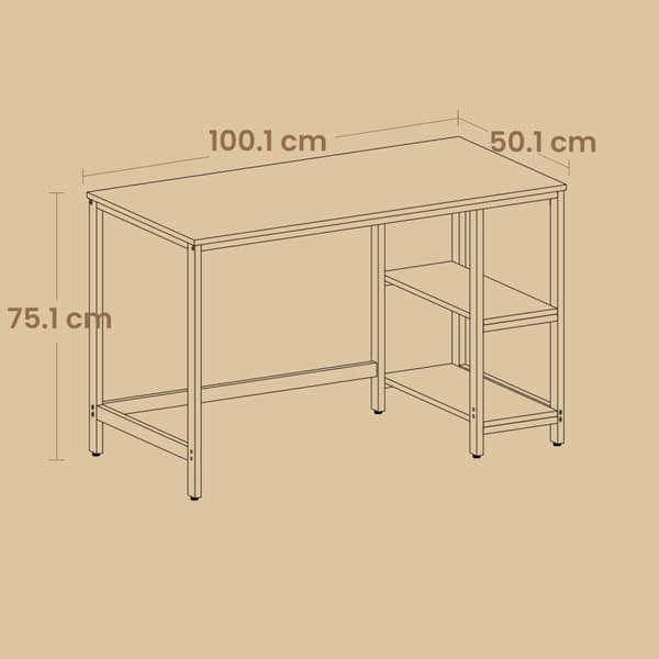 Työpöytä, VASAGLE LWD47X, 50,1x100,1x76,1 cm, Ruskea Musta