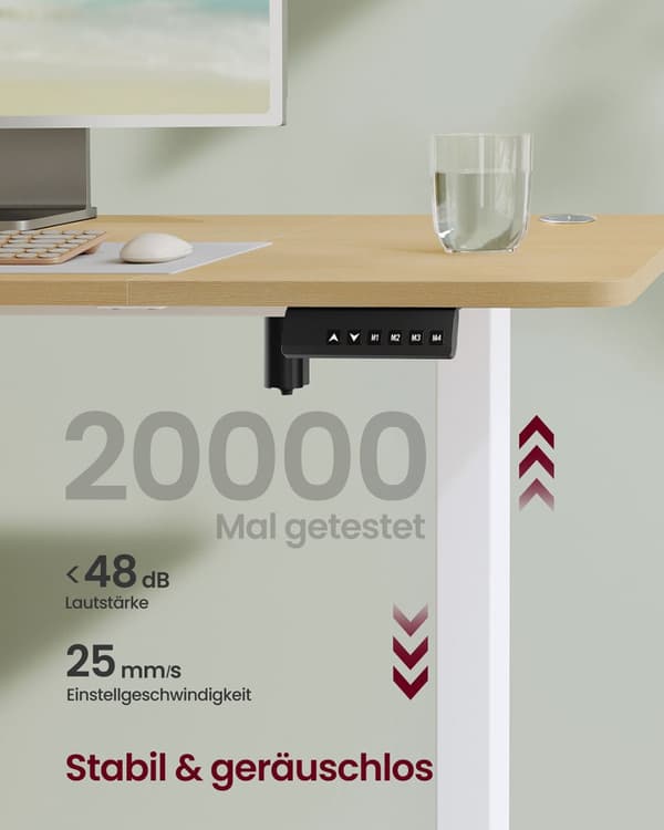 Justerbart skrivbord, SONGMICS LSD132W01, 60x120x(72-120) cm, Molnvit