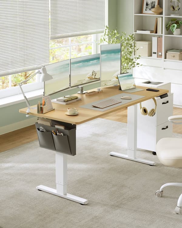 Justerbart skrivbord, SONGMICS LSD132W01, 60x120x(72-120) cm, Molnvit