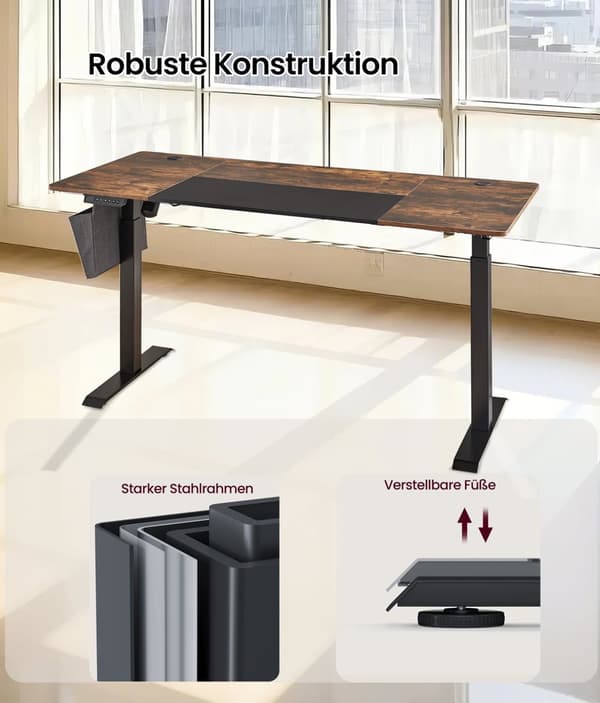 Justerbart skrivbord, 70x160x(72-120) cm, Brun Svart