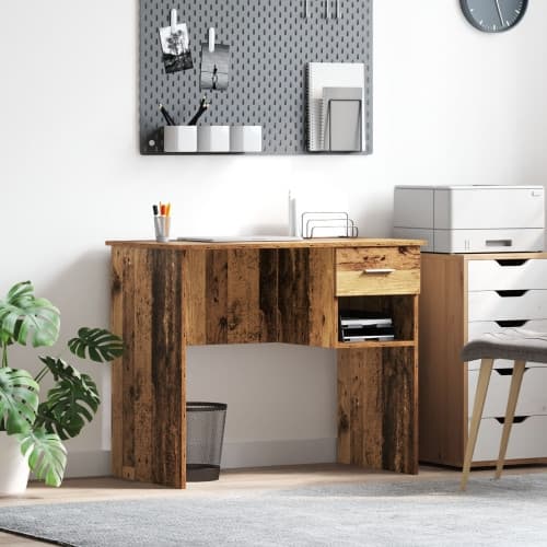 Skrivbord med Förvaring Gammalt Trä 90x49.5x75 cm Konstruerat trä