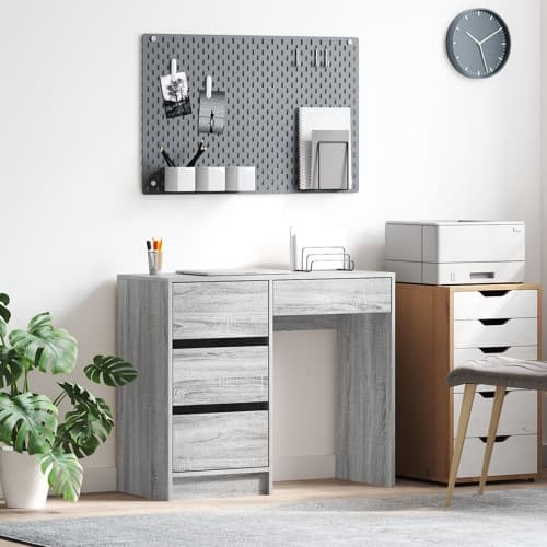 Grått Skrivbord Grå Sonoma Konstruerat Trä Medium Förvaring