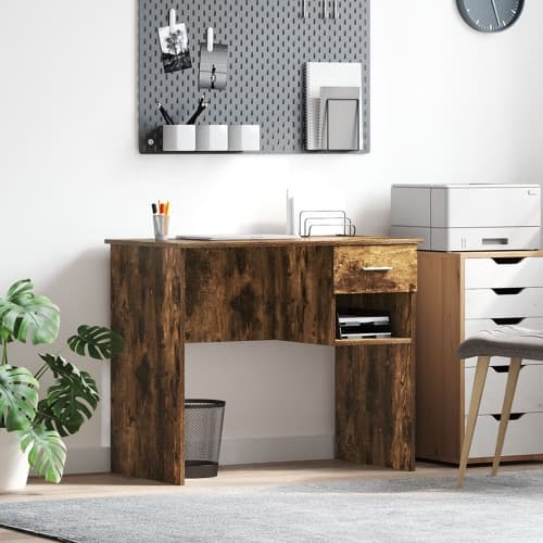 Skrivbord med Förvaring Rökt Ek 90x49.5x75 cm Konstruerat trä