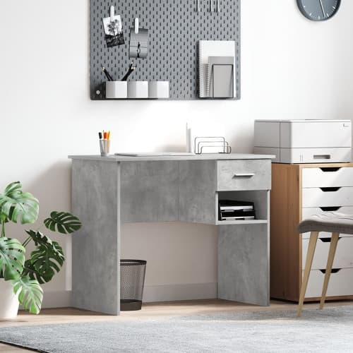 Skrivbord med Förvaring Betonggrå 90x49.5x75 cm Konstruerat trä