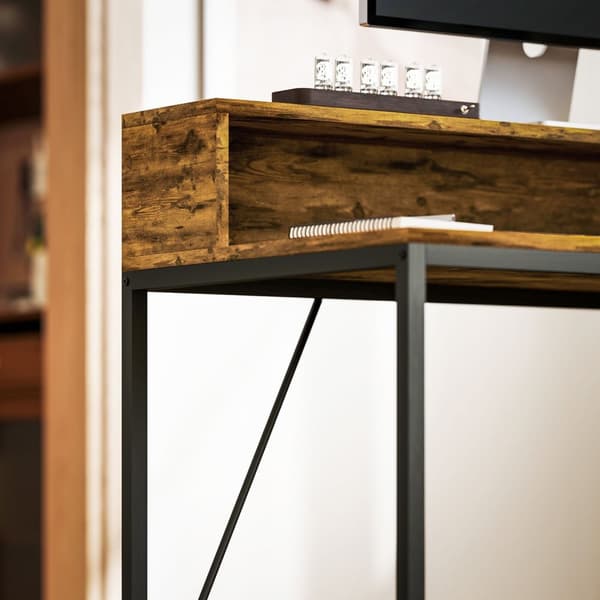 Rootz Computer Table - Pöytä Monitor Alue - Home Office Desk - USB & Type -C -yhteydet - 100L x 50b x 90,5h cm - maalaismainen ruskea