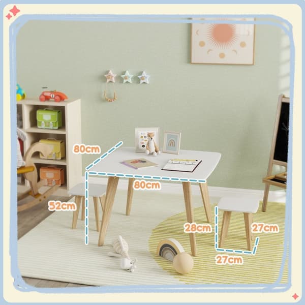 Rootz Børnebord & 2 stole sæt - Børnenes møbler - Playmoom Set - Space Saver - 80x80x52cm Tabel, 27x27x28cm Stol