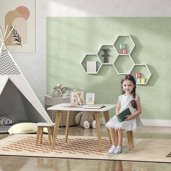 Rootz Børnebord & 2 stole sæt - Børnenes møbler - Playmoom Set - Space Saver - 80x80x52cm Tabel, 27x27x28cm Stol