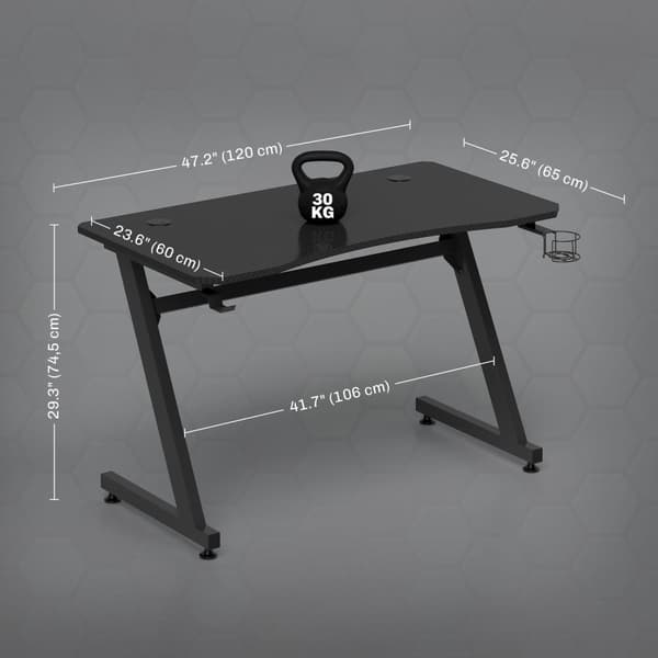 Rootz Gaming Desk - Computer Table - WorkStation - Kaapelin hallinta - kuulokkeiden pidike - Säädettävä korkeus - 120 cm x 65cm x 74,5 cm
