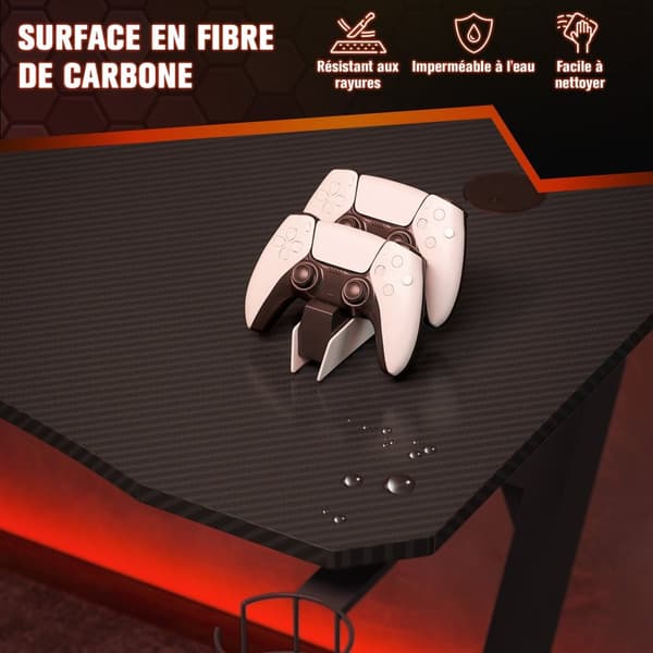 Rootz Gaming Desk - Computer Table - WorkStation - Kaapelin hallinta - kuulokkeiden pidike - Säädettävä korkeus - 120 cm x 65cm x 74,5 cm