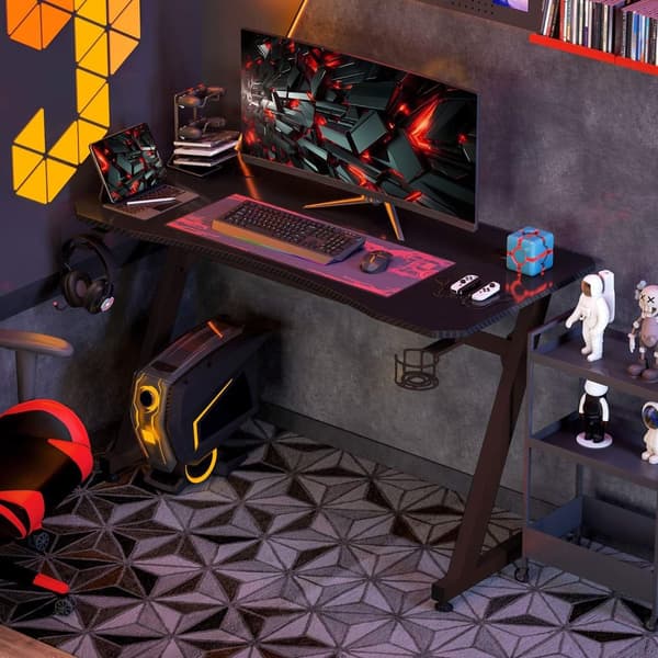 Rootz Gaming Desk - Computer Table - WorkStation - Kaapelin hallinta - kuulokkeiden pidike - Säädettävä korkeus - 120 cm x 65cm x 74,5 cm
