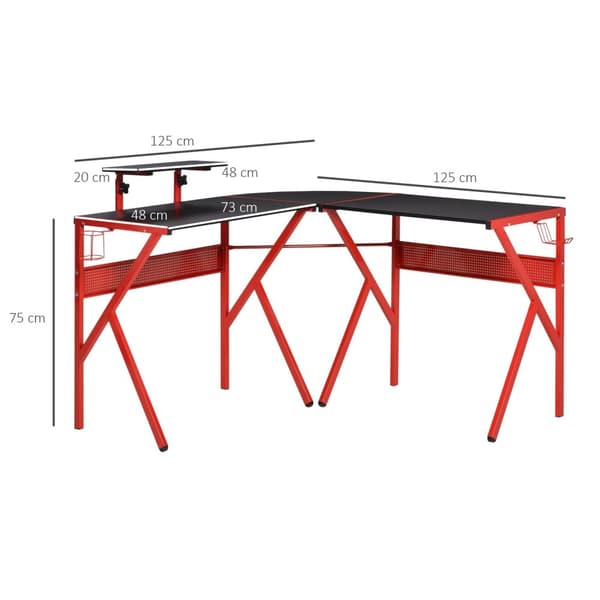 Rootz Gaming Desk - Computer Table - Höjdjusterbar hylla - Hörlurkrok - Ergonomisk design - 125x125x75cm