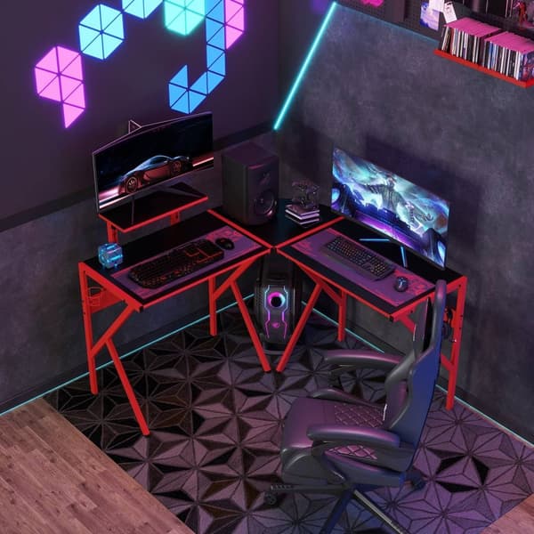 Rootz Gaming Desk - Computer Table - Höjdjusterbar hylla - Hörlurkrok - Ergonomisk design - 125x125x75cm