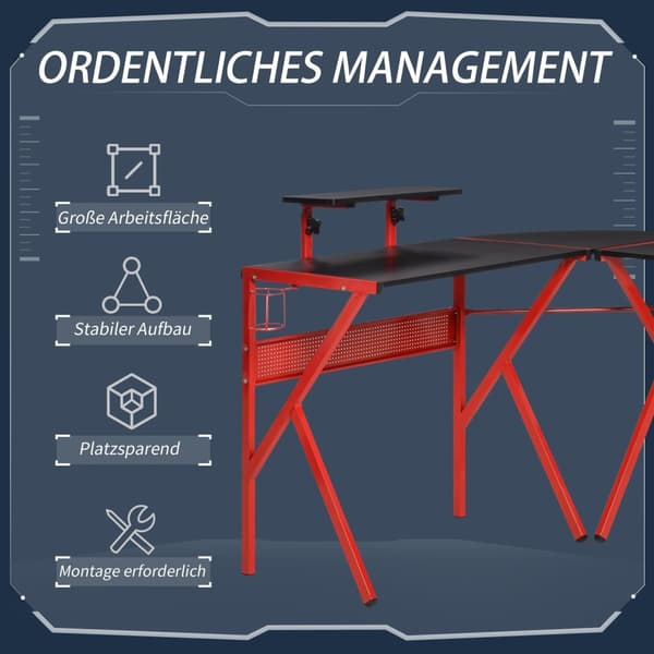 Rootz Gaming Desk - Computer Table - Höjdjusterbar hylla - Hörlurkrok - Ergonomisk design - 125x125x75cm