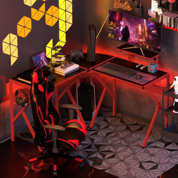 Rootz Gaming Desk - Computer Table - Höjdjusterbar hylla - Hörlurkrok - Ergonomisk design - 125x125x75cm