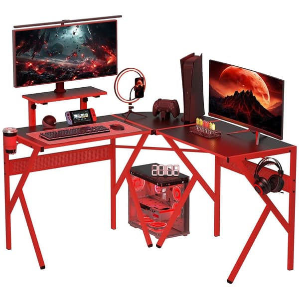 Rootz Gaming Desk - Computer Table - Höjdjusterbar hylla - Hörlurkrok - Ergonomisk design - 125x125x75cm