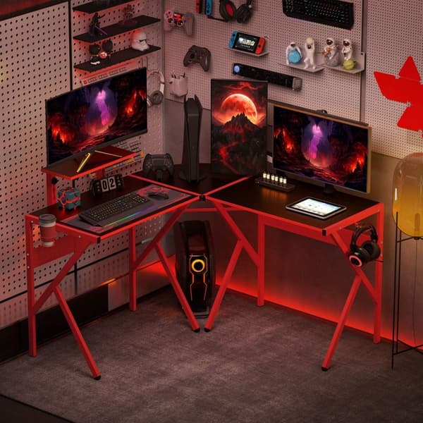 Rootz Gaming Desk - Computer Table - Höjdjusterbar hylla - Hörlurkrok - Ergonomisk design - 125x125x75cm