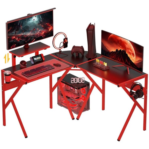 Rootz Gaming Desk - Computer Table - Höjdjusterbar hylla - Hörlurkrok - Ergonomisk design - 125x125x75cm