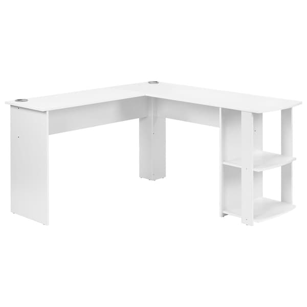 L-muotoinen kulmapöytä 140 cm, 2 hyllyä – tietokonepöytä kotiin tai toimistoon, 140x140x75 cm, valkoinen