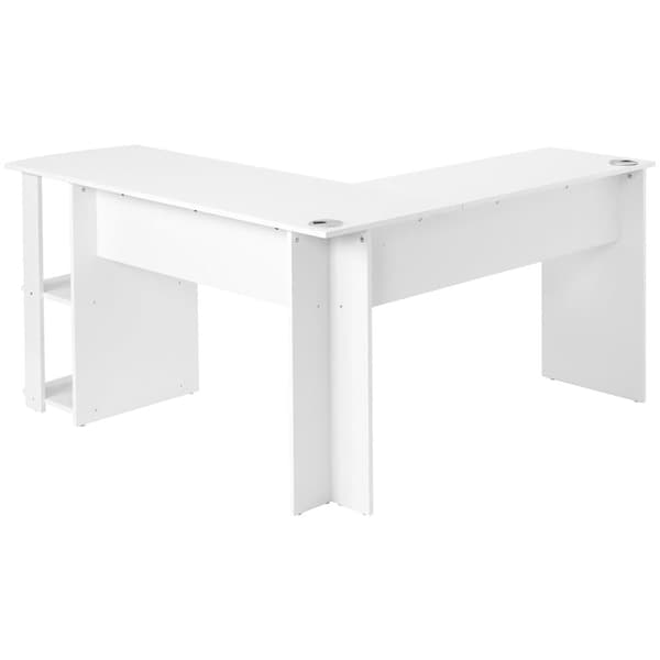 L-muotoinen kulmapöytä 140 cm, 2 hyllyä – tietokonepöytä kotiin tai toimistoon, 140x140x75 cm, valkoinen
