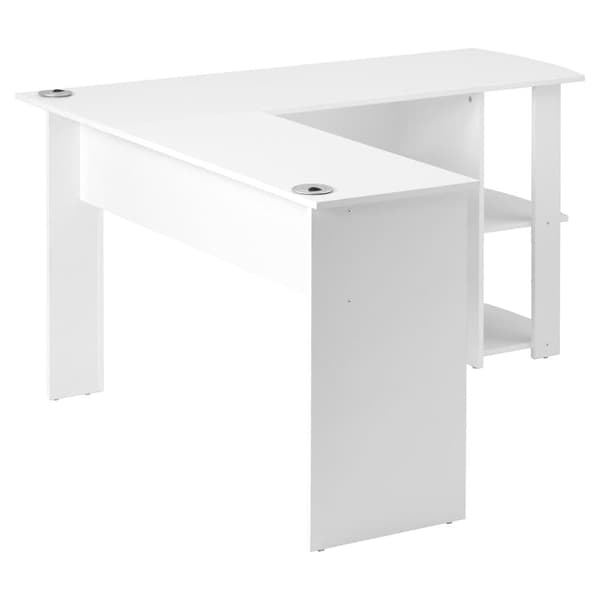 L-muotoinen kulmapöytä 140 cm, 2 hyllyä – tietokonepöytä kotiin tai toimistoon, 140x140x75 cm, valkoinen