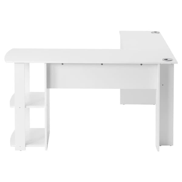 L-muotoinen kulmapöytä 140 cm, 2 hyllyä – tietokonepöytä kotiin tai toimistoon, 140x140x75 cm, valkoinen