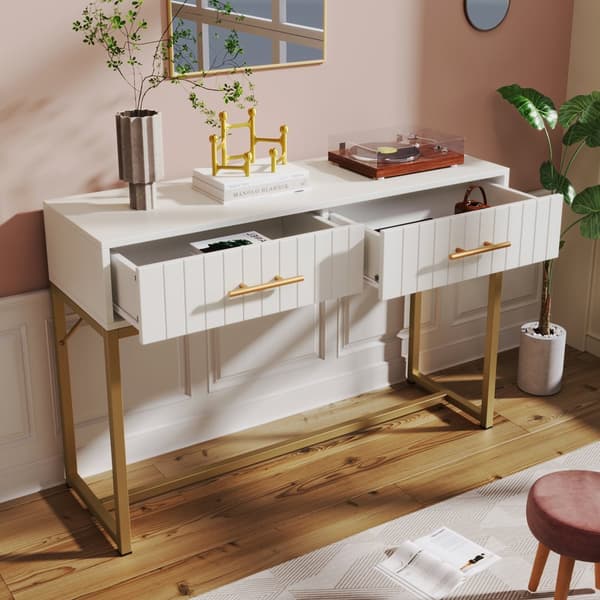 Vit sminkbord med 2 lådor – Kommod/sideboard för sovrum – 75x100x45 cm