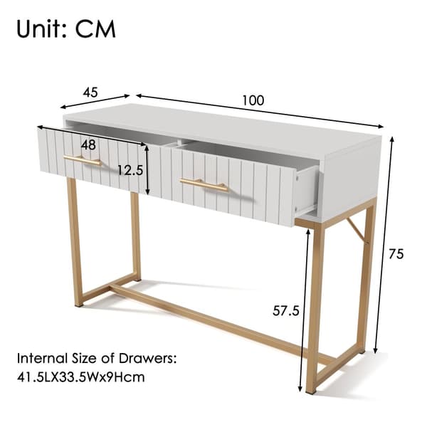 Vit sminkbord med 2 lådor – Kommod/sideboard för sovrum – 75x100x45 cm