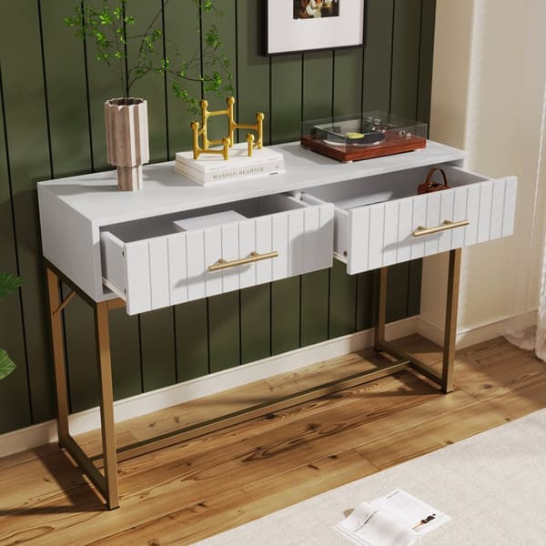Vit sminkbord med 2 lådor – Kommod/sideboard för sovrum – 75x100x45 cm