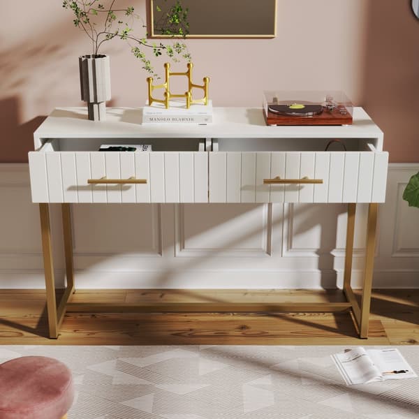 Vit sminkbord med 2 lådor – Kommod/sideboard för sovrum – 75x100x45 cm