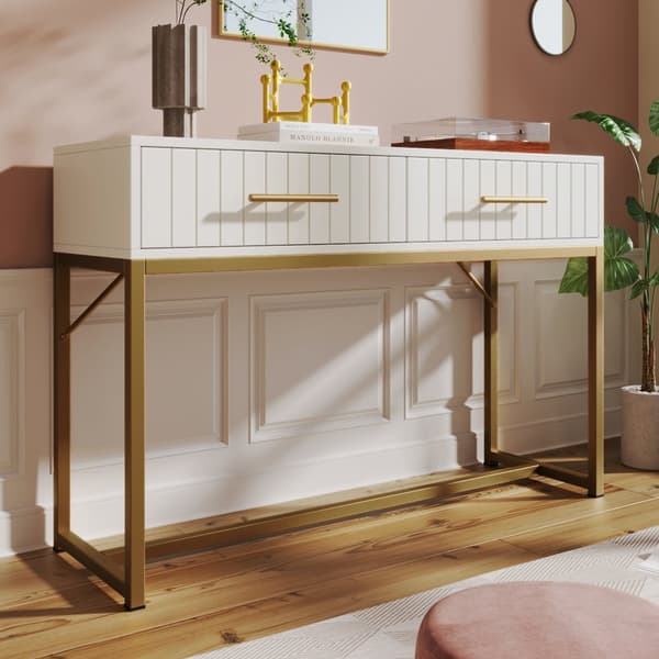 Vit sminkbord med 2 lådor – Kommod/sideboard för sovrum – 75x100x45 cm