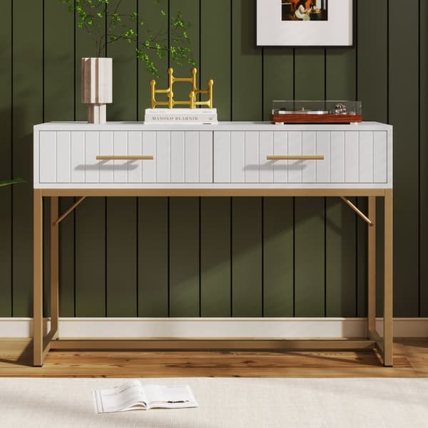Vit sminkbord med 2 lådor – Kommod/sideboard för sovrum – 75x100x45 cm