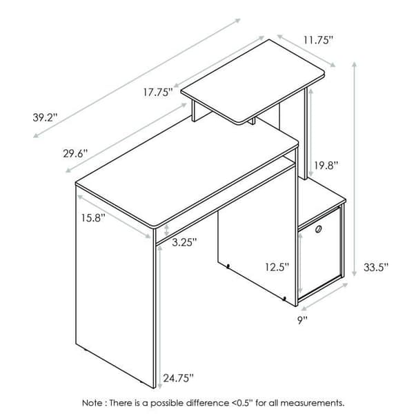 Skrivbord med papperskorg - Furinno - Econ Multipurpose Home Office - Svartbrun - Modernt - Design