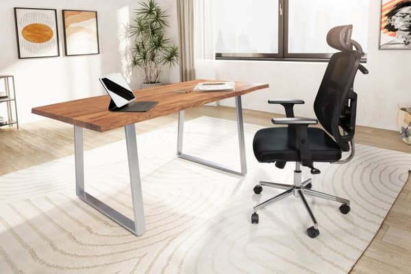 Rootz Solid Office -pöytä - Moderni kirjoituspöytä - Expression reunat - Luonnonpuun syyt - Puolisuunnikas metallijalat - 120cm x 60cm x 76cm