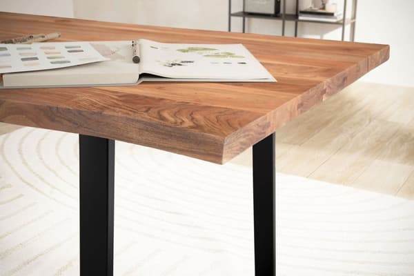 Rootz Modern Design Office Bord - Massivträ Skrivbord - Live Edge Bord - Trapetsformade ben - Acacia Wood - 160cm x 80cm x 76cm