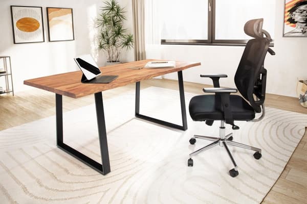 Rootz Modern Design Office Bord - Massivträ Skrivbord - Live Edge Bord - Trapetsformade ben - Acacia Wood - 160cm x 80cm x 76cm