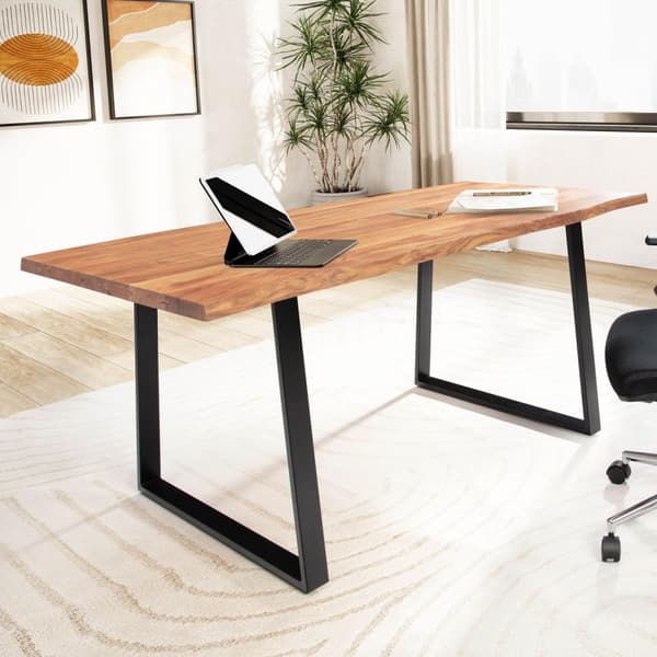 Rootz Modern Design Office Bord - Massivträ Skrivbord - Live Edge Bord - Trapetsformade ben - Acacia Wood - 160cm x 80cm x 76cm