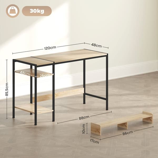 Rootz Computer Table Desk - Study Desk - Home Office Desk - Justerbara hyllor - 120 cm x 48 cm x 85,5 cm