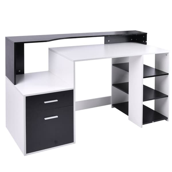 Rootz Computer Table - Desk - Workspace Furniture - Glika lagringsalternativ - 137 cm x 55 cm x 92 cm - svartvitt