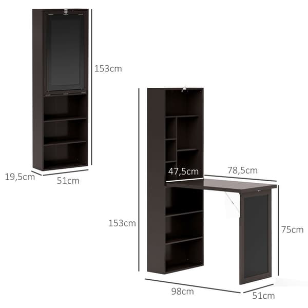 Rootz Foldbar Wall Table - Space Saving Desk - Convertible Table - Blacktavla - lagring - 98x51x153cm