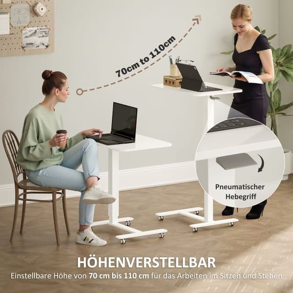 Rootz Steh Desht -korkeus Säädettävä työpöytä - Mobiili kannettava tietokone - ergonominen työtila - SIT/Stand -vaihtoehto - Valkoinen - 65cm x 48cm x