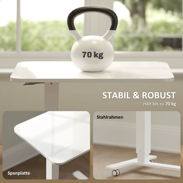 Rootz Steh Desht -korkeus Säädettävä työpöytä - Mobiili kannettava tietokone - ergonominen työtila - SIT/Stand -vaihtoehto - Valkoinen - 65cm x 48cm x