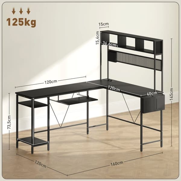 Rootz Modular Corner Desk - L -formet skrivebord - Industrielle stilmøbler - Opladestation - 160 cm x 120 cm x 145 cm