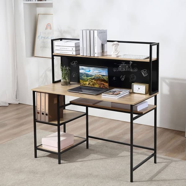 Rootz Computer Desk Storage - Office Desk - kirjoituspöytä - Teollisuustyyli - 120L x 53B x 126H CM -ruskea ja musta
