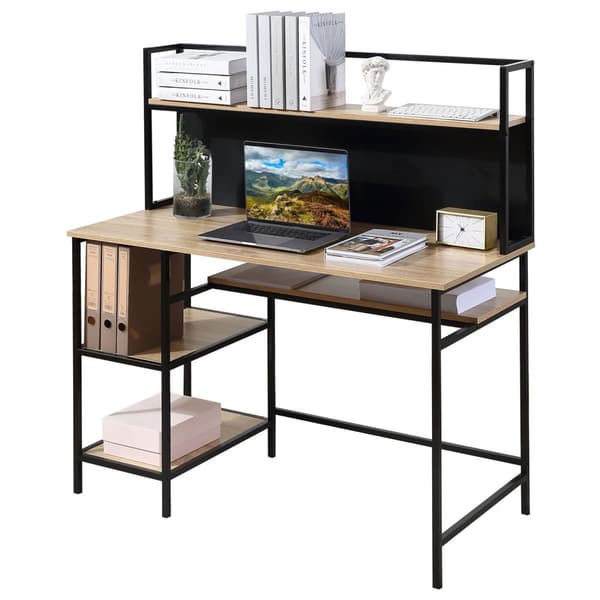 Rootz Computer Desk Storage - Office Desk - kirjoituspöytä - Teollisuustyyli - 120L x 53B x 126H CM -ruskea ja musta