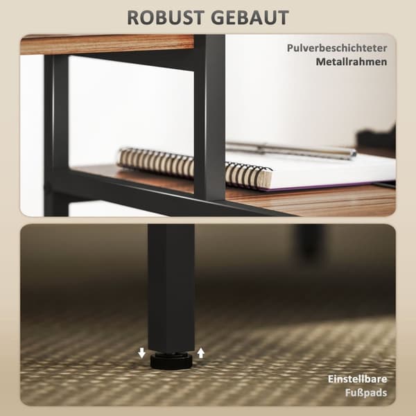 Rootz Computer Table - Desk - WorkStation - Paranna tuottavuutta - 150 cm x 48 cm x 125cm - Monitor Stand & 4 -vaiheinen hylly - teollisuussuunnittelu