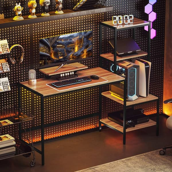 Rootz Computer Table - Desk - WorkStation - Paranna tuottavuutta - 150 cm x 48 cm x 125cm - Monitor Stand & 4 -vaiheinen hylly - teollisuussuunnittelu