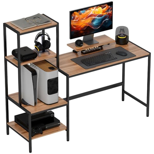 Rootz Computer Table - Desk - WorkStation - Paranna tuottavuutta - 150 cm x 48 cm x 125cm - Monitor Stand & 4 -vaiheinen hylly - teollisuussuunnittelu