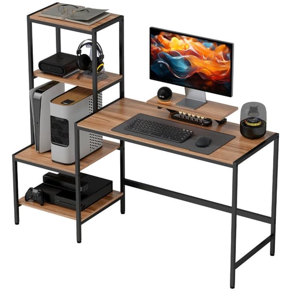Rootz Computer Table - Desk - WorkStation - Paranna tuottavuutta - 150 cm x 48 cm x 125cm - Monitor Stand & 4 -vaiheinen hylly - teollisuussuunnittelu