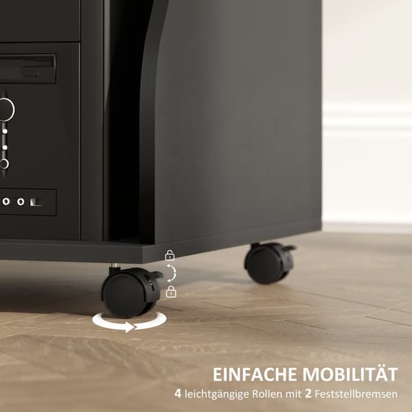 Rootz Rollable Computer Table - Desk With Storage - Mobil Workstation - gott om lagringsutrymme - 80 x 48 x 75 cm, svart
