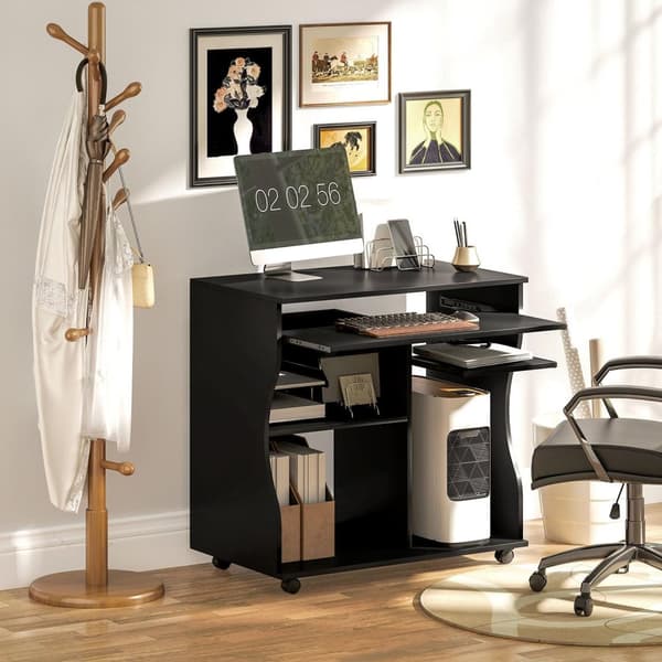 Rootz Rollable Computer Table - Desk With Storage - Mobil Workstation - gott om lagringsutrymme - 80 x 48 x 75 cm, svart